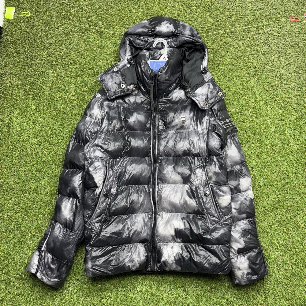 G STAR RAW Lofty Puffer Jacket Mens Small Moon Shine Ripstop Full Zip Flaw Read
